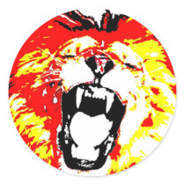 Lion Roaring Round Stickers