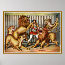 Lion Tamer Vintage Lithograph on Museum Quality Ca Poster