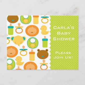 Lion & Teddy Bear Baby Shower Invitation Postcard postcard