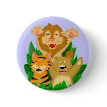 Lion Tiger and Bear Cartoon Button