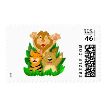 Lion Tiger and Bear Cartoon Postage Stamp