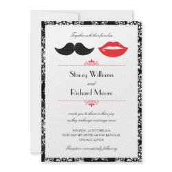 Lips and Mustache Damask Wedding Invitation invitation