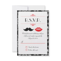 Lips and Mustache Damask Wedding RSVP Invitation