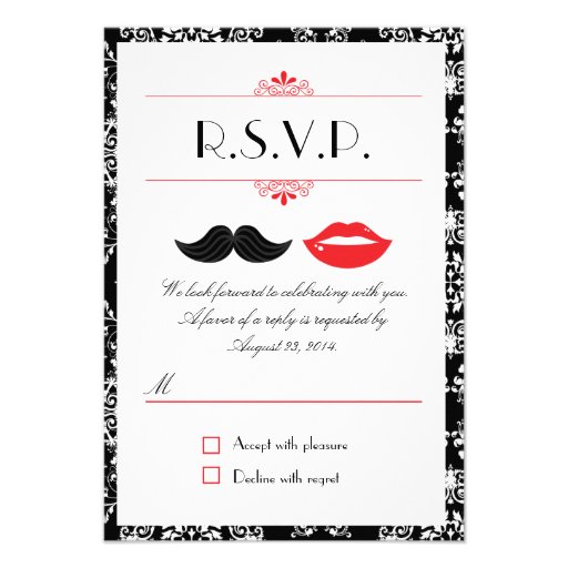 Lips and Mustache Damask Wedding RSVP Invitation