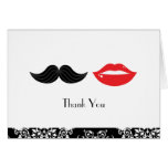 Lips and Mustache Damask Wedding Thank You Card cards