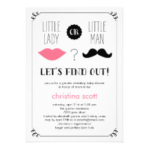 Lips and Mustache Gender Reveal Baby Shower Invite