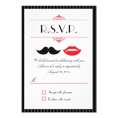 Lips and Mustache Wedding RSVP Invitations