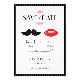 Lips and Mustache Wedding Save the Date Personalized Announcement
