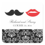 Lips & Mustache Damask Wedding Favor Seal sticker