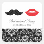 Lips & Mustache Damask Wedding Favor Seal Stickers