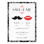 Lips Mustache Damask Wedding Save the Date Invite