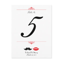 Lips & Mustache Damask Wedding Table Number postcard