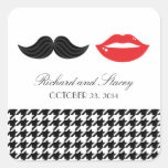 Lips & Mustache Houndstooth Wedding Favor Seal Square Stickers