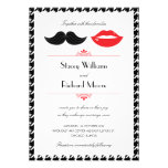 Lips & Mustache Houndstooth Wedding Invitation invitations