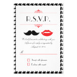 Lips & Mustache Houndstooth Wedding RSVP Invitation