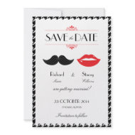 Lips Mustache Houndstooth Wedding Save the Date invitation