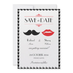 Lips Mustache Houndstooth Wedding Save the Date invitation