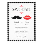 Lips Mustache Houndstooth Wedding Save the Date invitations