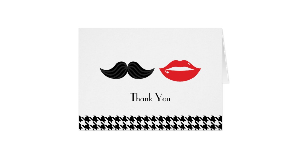 Lips & Mustache Houndstooth Wedding Thank You Card Zazzle