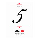 Lips & Mustache Wedding Table Number postcards