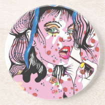 artsprojekt, drawing, teen, lipstick, woman, pink, beauty, young, modern, fashion, rose, girl, pop, makeup, romantic, femme, fantasy, portrait, female, illustration, glamorous, queen, cool, dreamer, Coaster with custom graphic design