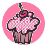 lipstick kisses cupcake round stickers