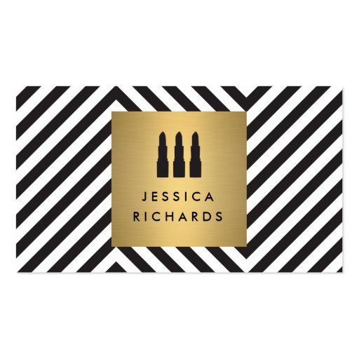 Lipstick Trio Logo on Retro Black/White Pattern II Business Card Templates