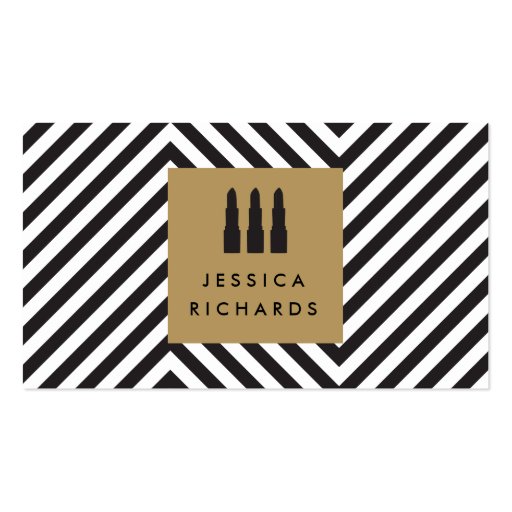 Lipstick Trio Logo with Retro Black/White Pattern Business Card (front side)