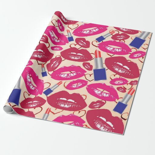 Lipstick Tubes, Red and Hot Pink Lips Gift Wrap Zazzle