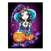 "Lisa" Halloween Pumpkin Witch Postcard