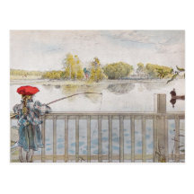Lisbeth a Little Girl Fishing by Carl Larsson Postcard