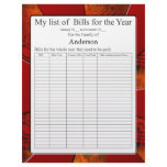 List of Yearly Bills form Customized Letterhead