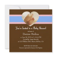 Lite Pink, Blue Brown Little Feet Baby Shower Personalized Announcements