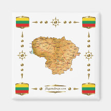 Lithuania Map + Flags Magnet