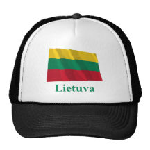 Lithuania Waving Flag with Name in Lithuanian Mesh Hats