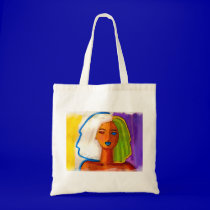 little abstract  woman in colors bags