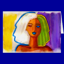 little abstract  woman in colors cards