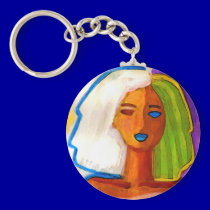 little abstract  woman in colors keychains