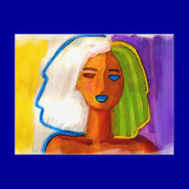 little abstract  woman in colors postcards