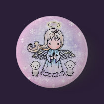 Little Angel and Polar Bears Pinback Button buttons