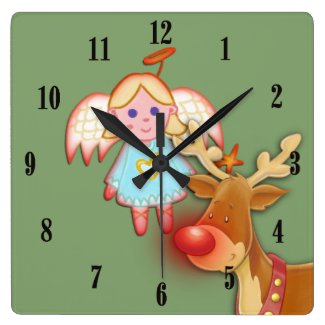 Little Angel and Rudolph Christmas Wall Clock