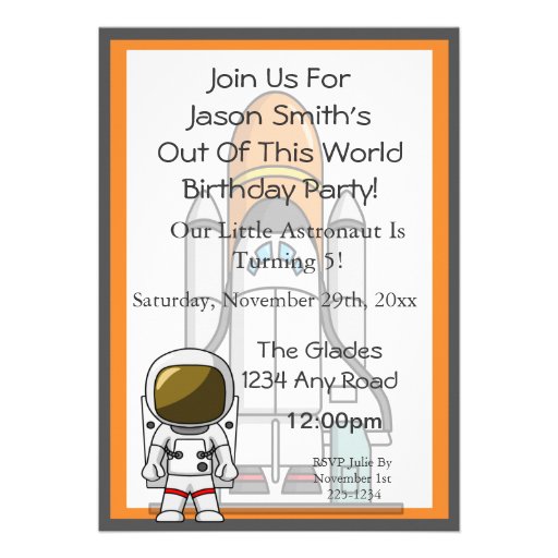 Little Astronaut & Spaceship Birthday Announcements
