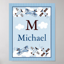 Little Aviator Airplane Wall Art Name Print