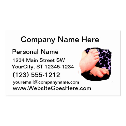 Little Baby Feet, Purple Leopard Background Business Cards (front side)