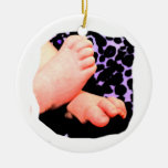 Little Baby Feet, Purple Leopard Background Christmas Tree Ornament