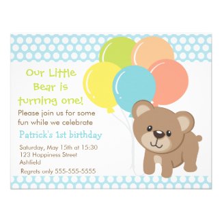 Little Bear and Balloons Birthday Party Invitation
