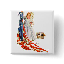 Little Betsy Ross and the America Flag Pinback Button
