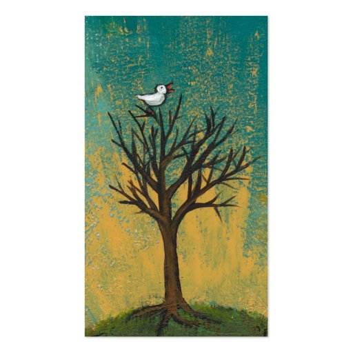Little bird sings fun pretty original art painting business card template (front side)