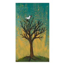 Little bird sings fun pretty original art painting business card template