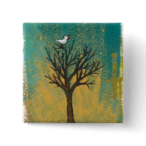 Little bird sings fun pretty original art painting pinback button